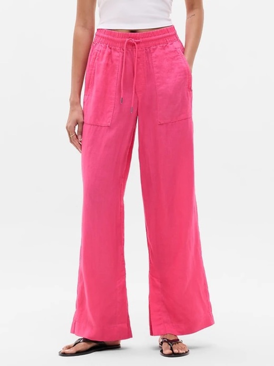 Athleta Pants - NWT Athleta Retreat Linen High Rise Wide Leg Pant Hot Pink Size Large